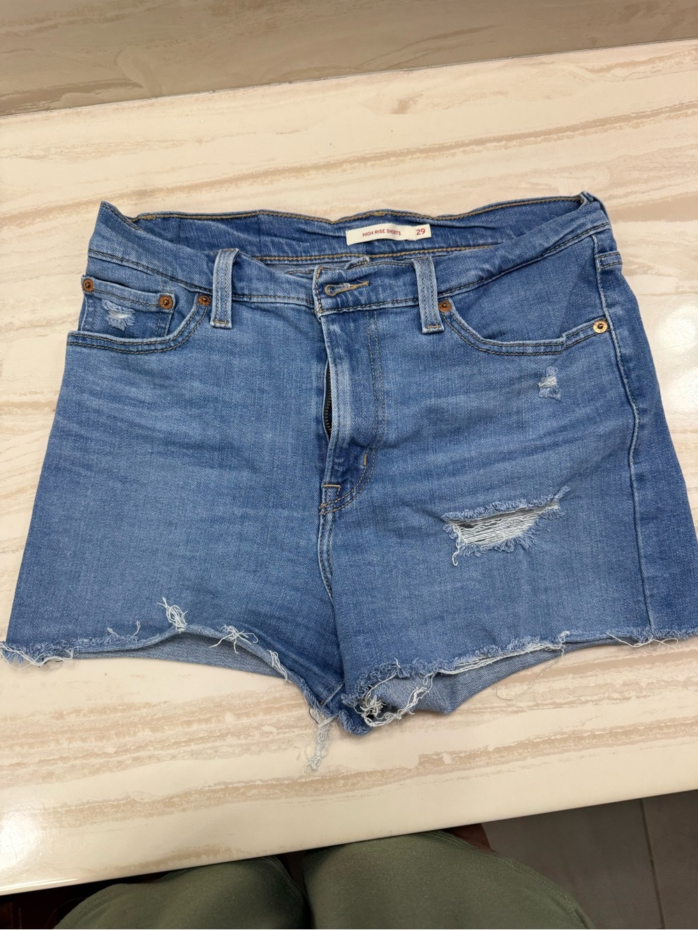 Levi's Medium Blue Distressed Denim Cutoff Shorts